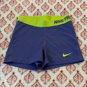 Nike Purple Athletic Shorts with Neon Green Waistband
